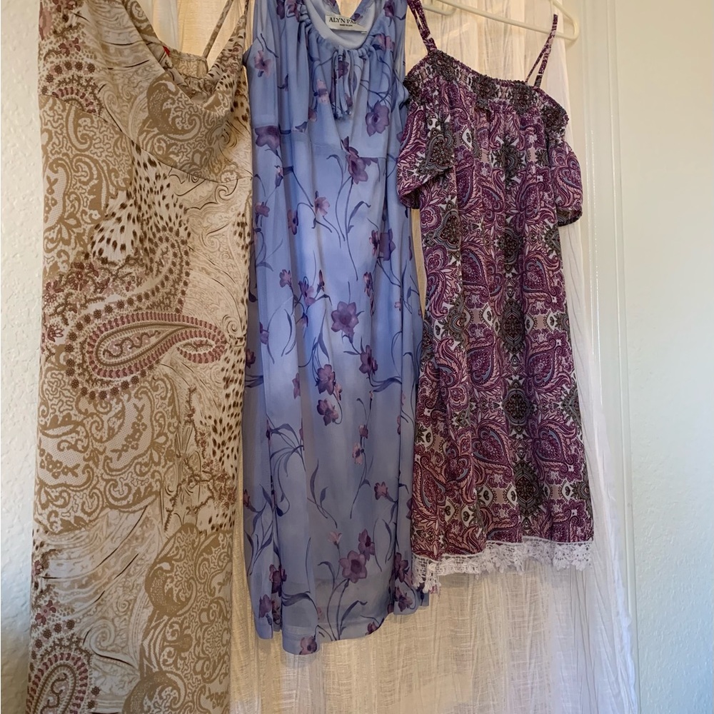 (3) Pastel Summer Dresses in New Condition. Purple, Pinkish Neutral Hues. SZ  M